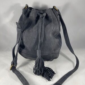 Lucky Brand Blue Suede Nubuck Sinch Sack Bag